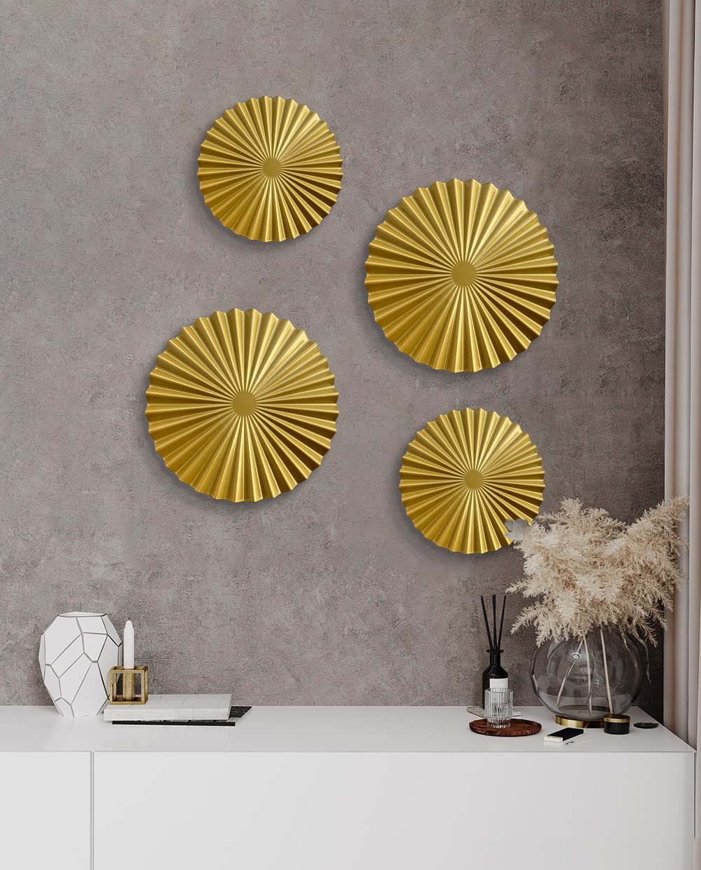 Aesthetic Gold Metal Sunburst Wall Decor for Bedroom & Living Room - Modern Metal Wall Art Set for Above Bed Decorations - Perfect for Home, Apartment, and Office Wall Decor