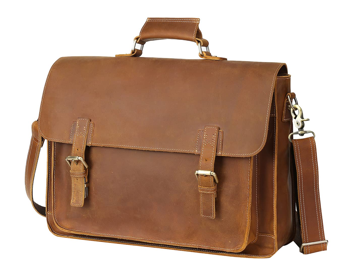 Premium Full Grain Leather Messenger Bag for Men - 17.3 Inch Laptop Briefcase - Business & Travel Computer Bag - Ideal for Office, Commuting & Professional Work