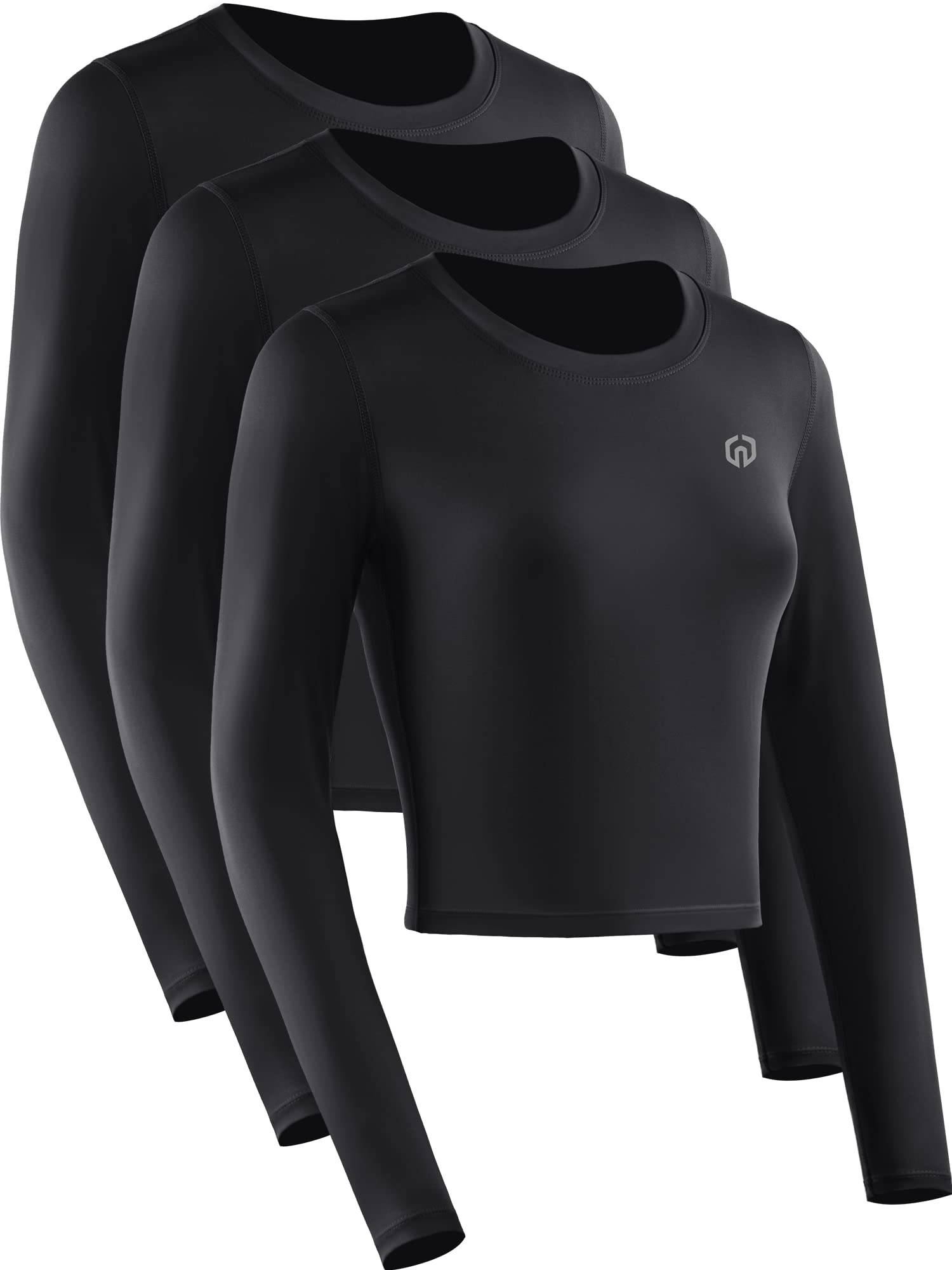 NELEUS Women's Running Shirts - 3 Pack Moisture Wicking Athletic Crop Tops for Workout, Yoga & Gym - Lightweight & Breathable Activewear