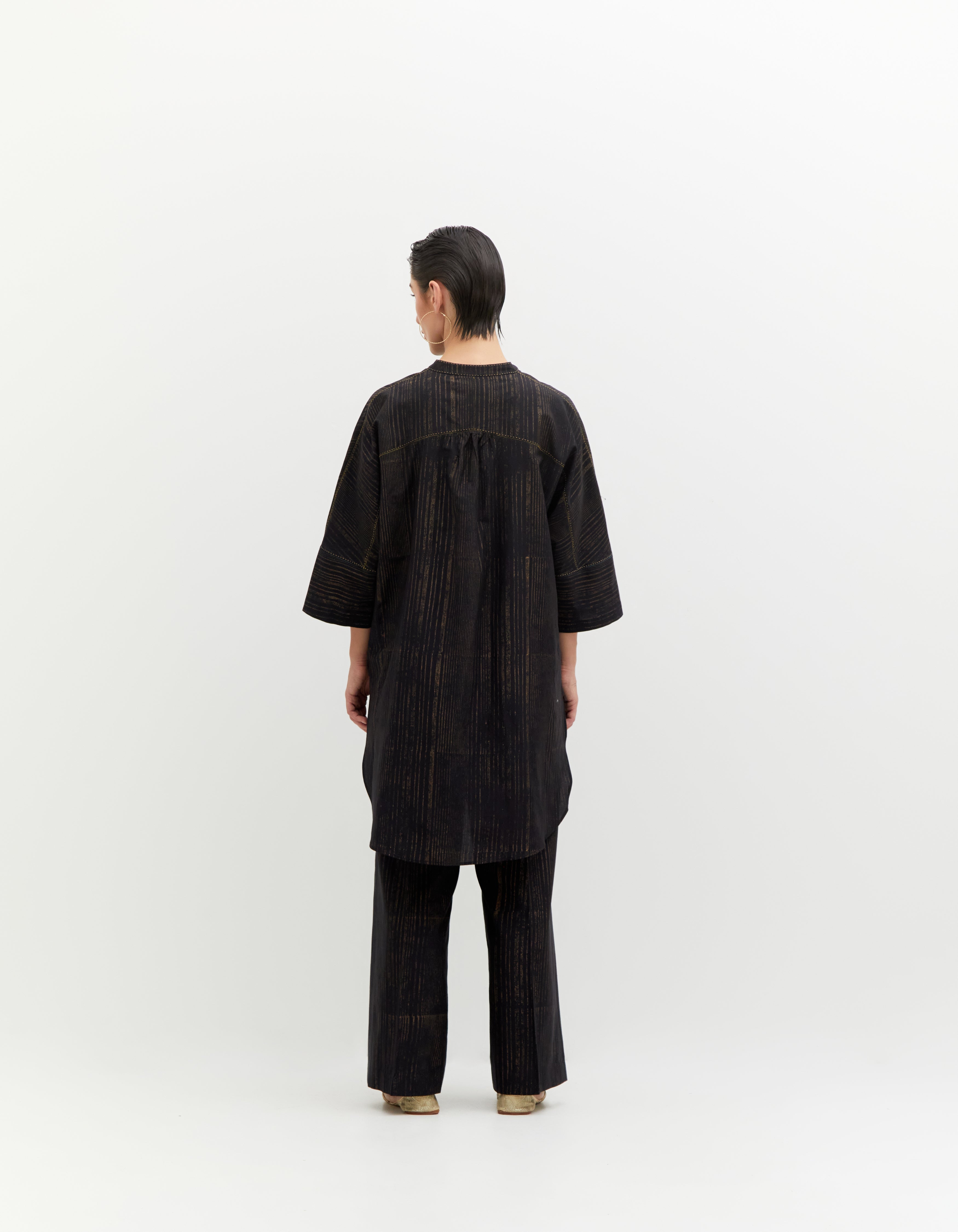 SD Noor Kurta - Premium Cotton Silk Blend Black & Gold Block Print Kurta for Men & Women | Perfect for Festivals, Weddings & Ethnic Wear