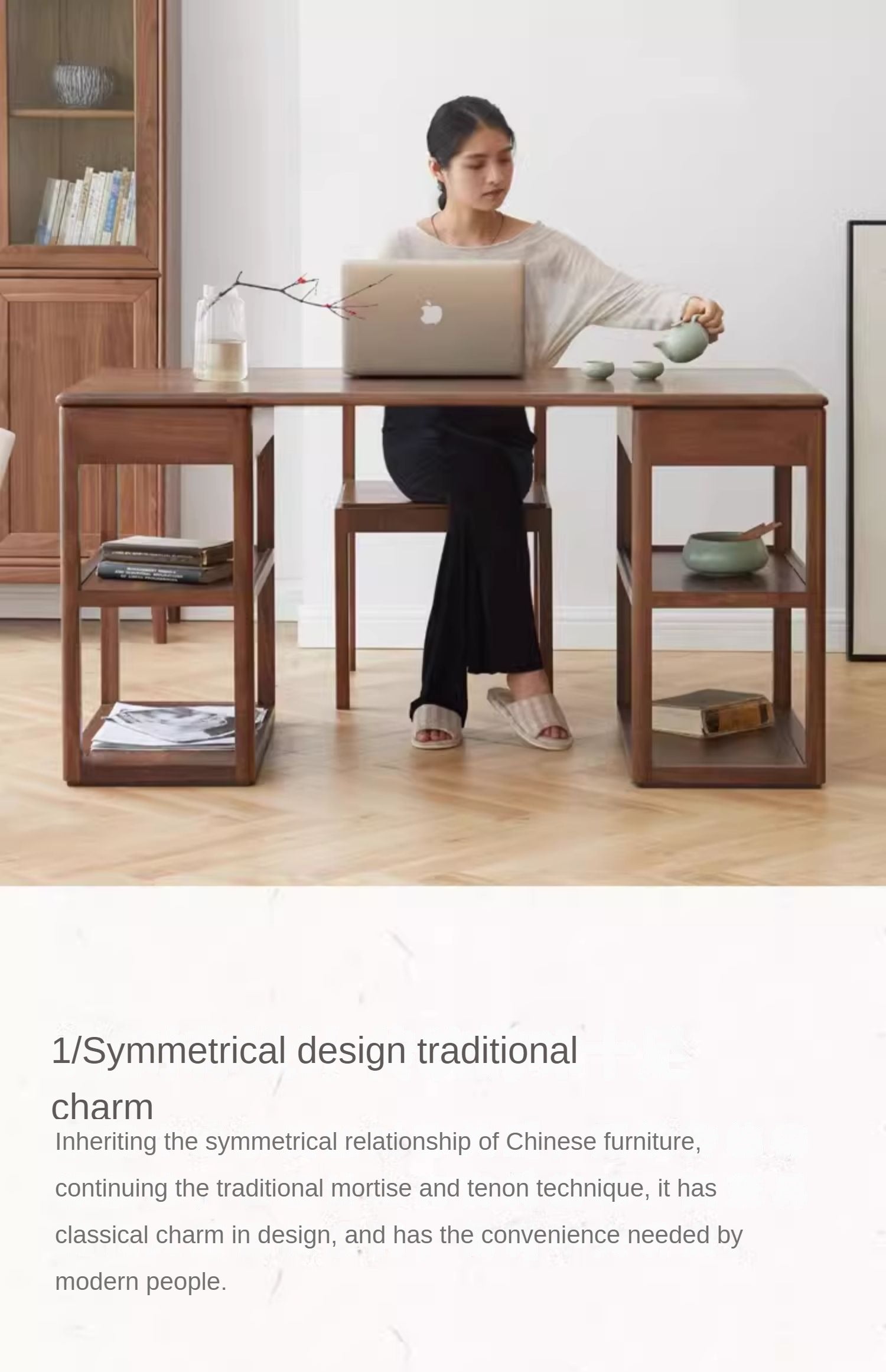 Premium Black Walnut Solid Wood Modern Study Desk - Handcrafted Writing Table for Home Office, Library & Workspace - Ergonomic Design for Comfortable Studying & Remote Work