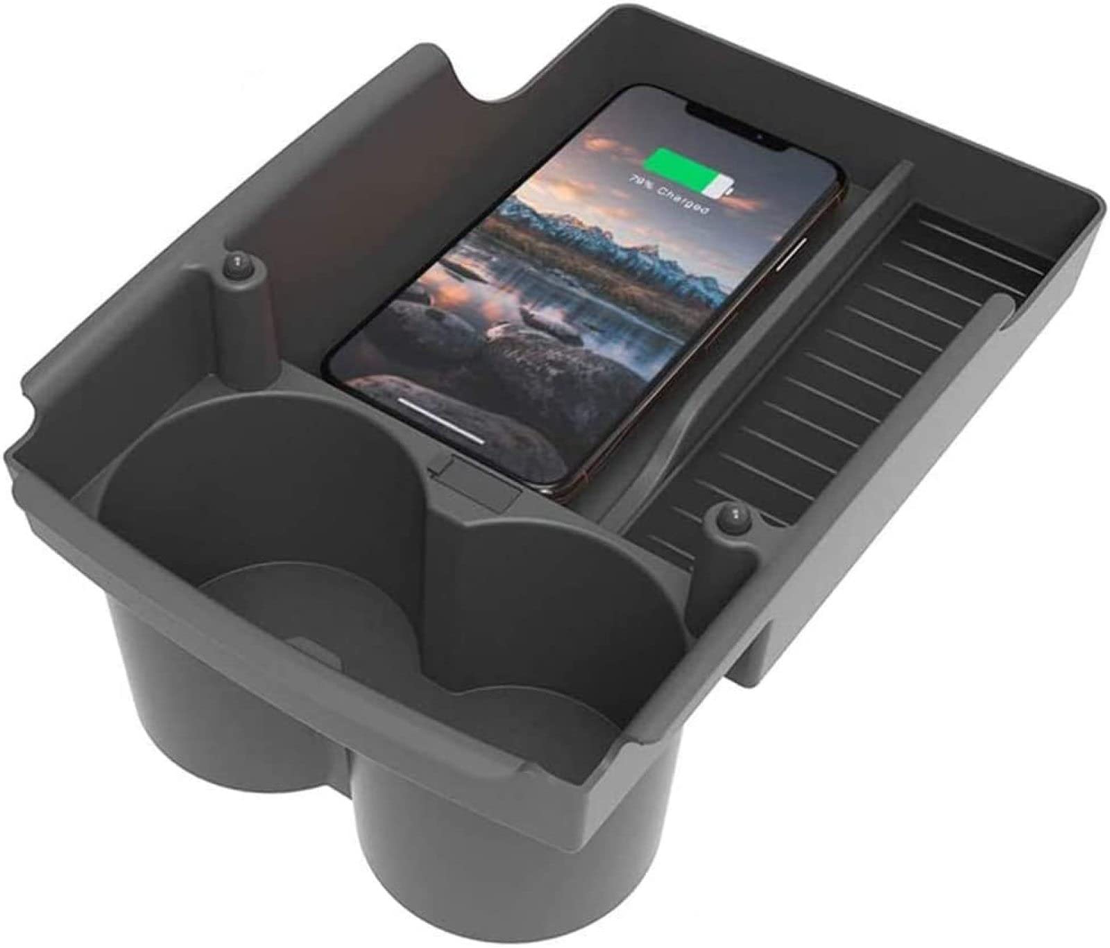 Fast 10W Qi Wireless Car Charger for Tesla Model S & X - 3-Coil Induction Charging Pad with Cup Holder & Console Organizer - Compatible with iPhone 11/XS/XR/X/SE/8/8 Plus & Galaxy S20/S10/S9/S8 - Perfect for Road Trips & Daily Commuting