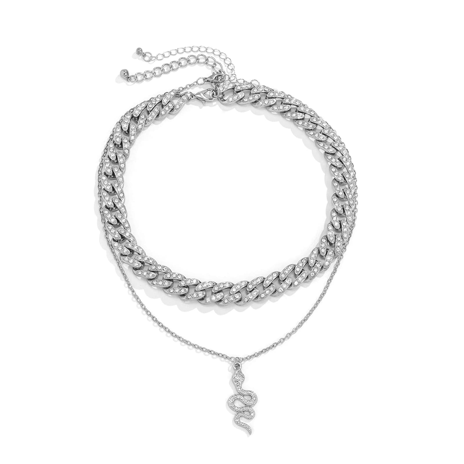 CZ Snake Pendant Layered Choker Necklace for Women - 18K Gold Plated Cuban Chain 2 Layer Necklace Set, Fashion Jewelry Gift for Birthday, Anniversary & Valentine's Day | Perfect for Parties, Date Nights & Special Occasions