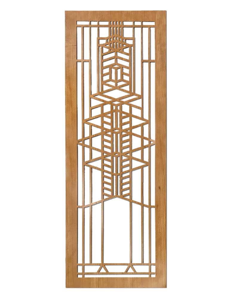 Frank Lloyd Wright Robie Art Glass Window - Stained Glass Wall Decor for Home & Office - Cherry Wood Frame - Vintage Inspired Interior Design Accent