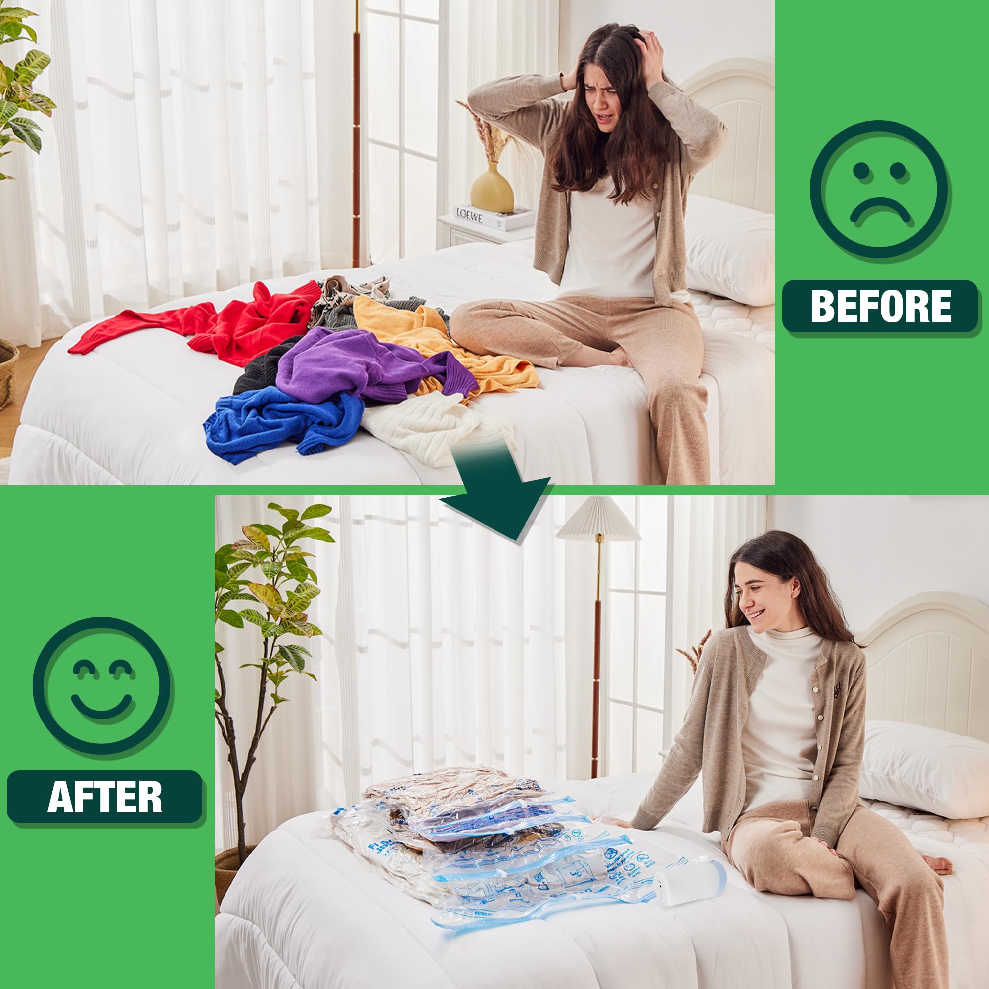 HIBAG Vacuum Storage Bags with Electric Pump - 10 Pack Space Saver Bags for Clothes, Pillows, Blankets & Bedding | Perfect for Closet Organization, Seasonal Storage & Travel Packing