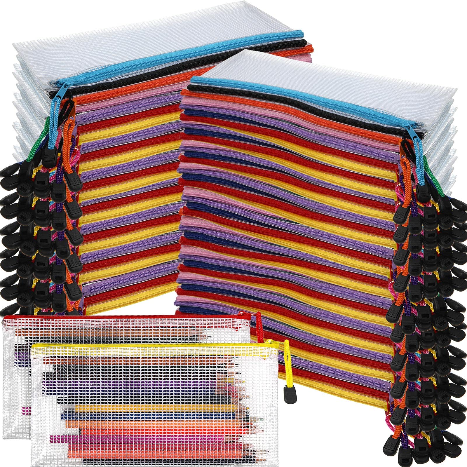 150 Pack Mesh Zipper Pencil Cases - 9.5 x 4.5 Inch Clear Pencil Pouches Bulk for School Supplies, Office, Travel & Cosmetics Storage - Durable Multipurpose Organizer for Stationery, Toiletries & Small Essentials