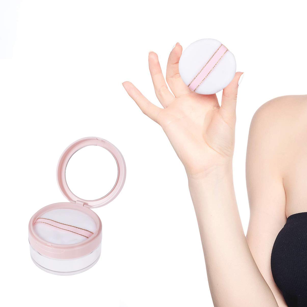 Refillable Empty Loose Powder Container with Puff - Plastic Cosmetic Compact Case with Sifter for Face Powder (Pink) | Perfect for Travel, Makeup Touch-Ups & Professional Makeup Artists