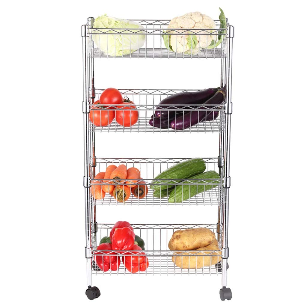 4-Tier Metal Kitchen Storage Cart with Wheels - Multifunctional Rolling Organizer for Fruits, Vegetables, Bathroom & Home Organization (50x35x90cm) - Perfect for Small Spaces, Pantry Storage & Mobile Kitchen Use