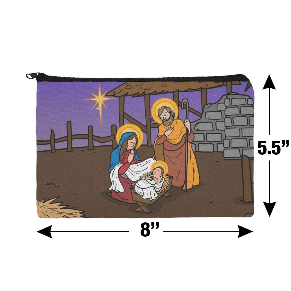 Nativity Scene Makeup Bag - Baby Jesus, Mary & Joseph Christmas Cosmetic Pouch for Christian Bible Study & Holiday Travel