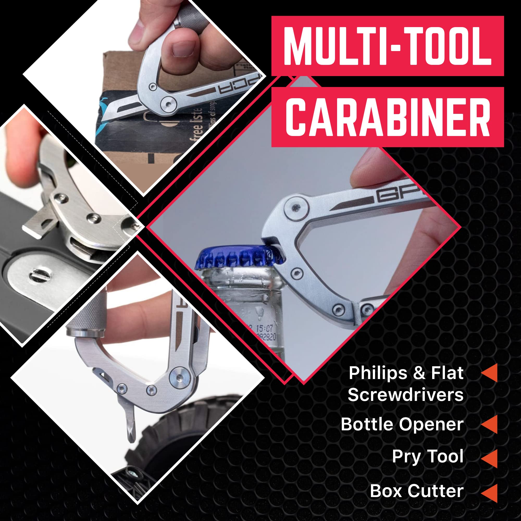 GPCA Carabiner Keychain Clip - Heavy Duty Key Organizer & Key Ring Holder with Bottle Opener | Multi-Tool EDC Gear for Outdoor, Camping, Hiking & Everyday Carry