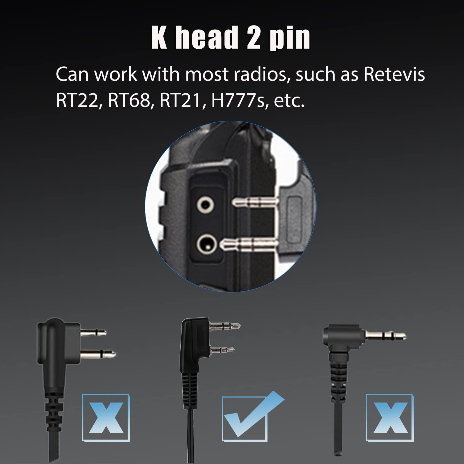 Retevis 2-Pin Walkie Talkie Earpiece with Microphone & Coil Tube - 10 Pack | Compatible with RT22 RT68 RT21 H-777 RT27 RT86 RT85 Baofeng UV-5R Arcshell Kenwood Pxton Samcom Two Way Radios | Ideal for Security, Construction, Event Staff & Outdoor Activities