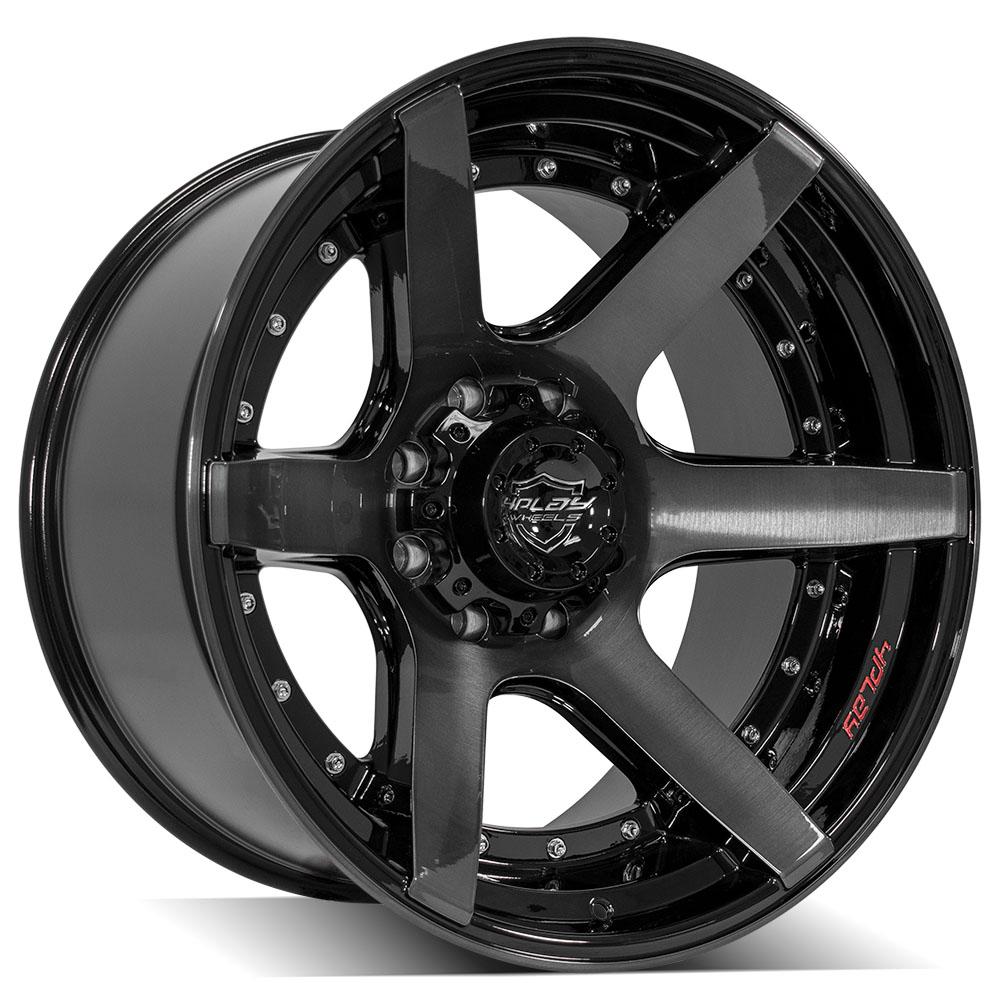 4Play Gen2 4P60 Gloss Black Wheels 22x12.0 - Brushed Face & Tinted Clear Finish - 8x180mm Bolt Pattern 124.1mm Hub - Perfect for Off-Road Trucks and SUVs
