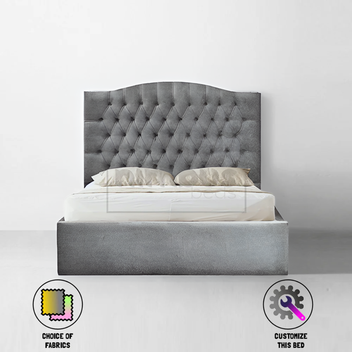 Chesterfield Curve Bed Frame - Queen Size Upholstered Platform Bed with Button Tufting & Wooden Slats - Elegant Bedroom Furniture for Modern & Classic Home Decor