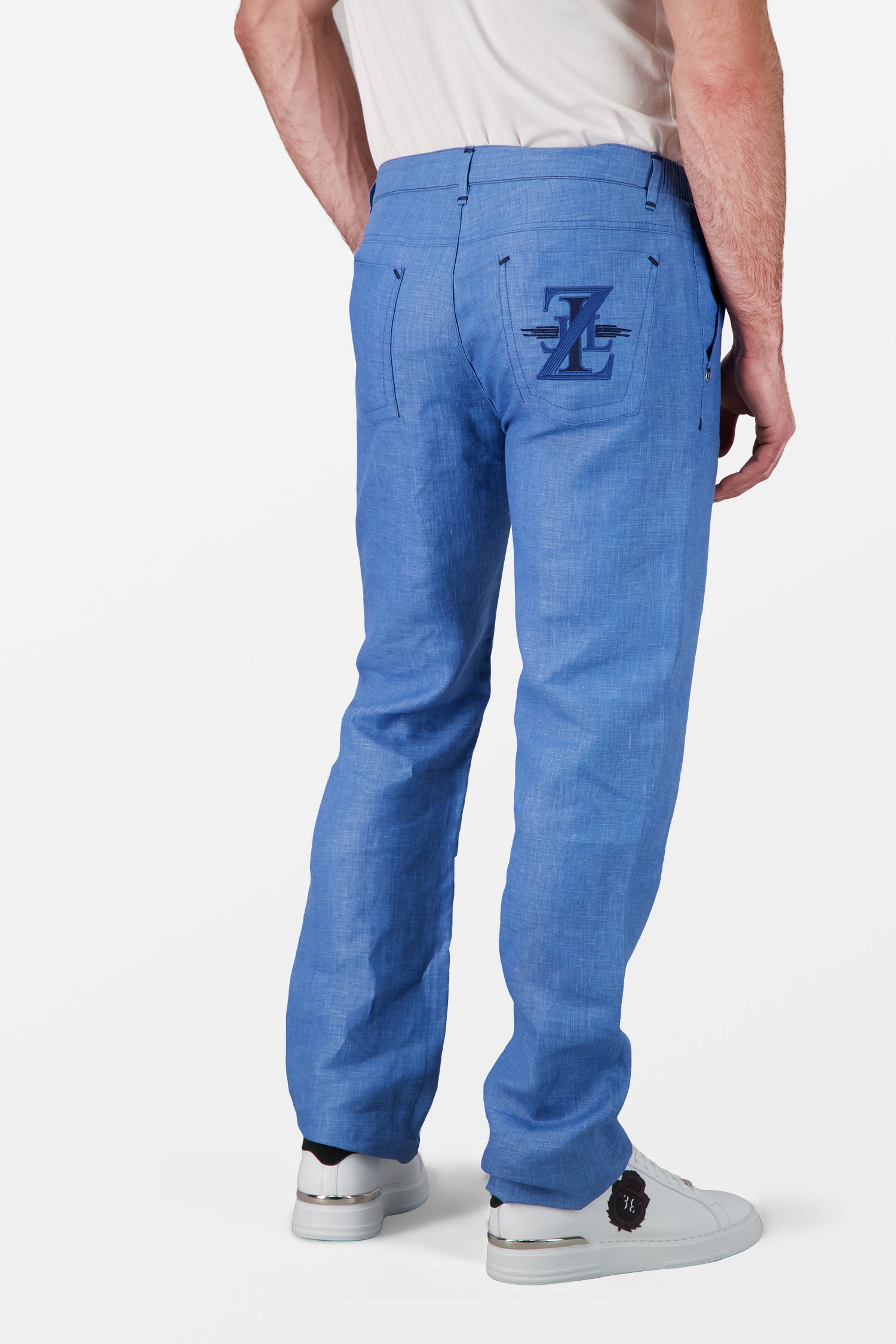 Premium Zilli Blue Linen Trousers for Men - Comfortable Summer Pants with Elastic Waist - Perfect for Casual Wear, Office & Travel