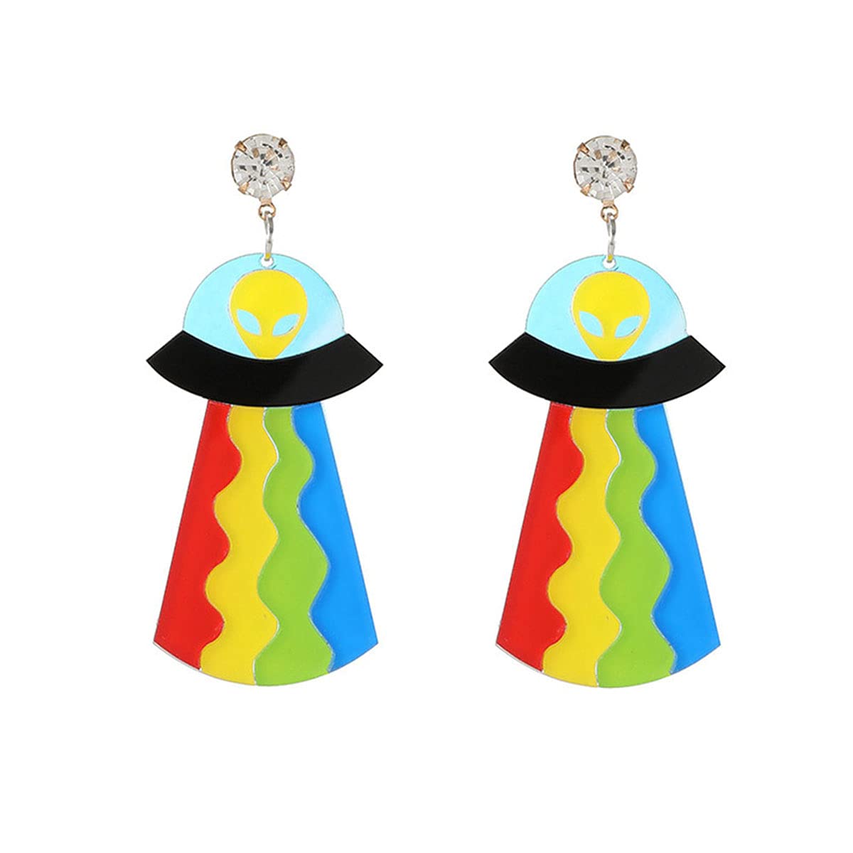 Funny UFO Alien Acrylic Dangle Earrings - Cute Cartoon Spaceship Drop Earrings for Women | Lightweight Acrylic Jewelry for Cosplay, Sci-Fi Parties & Unique Gifts