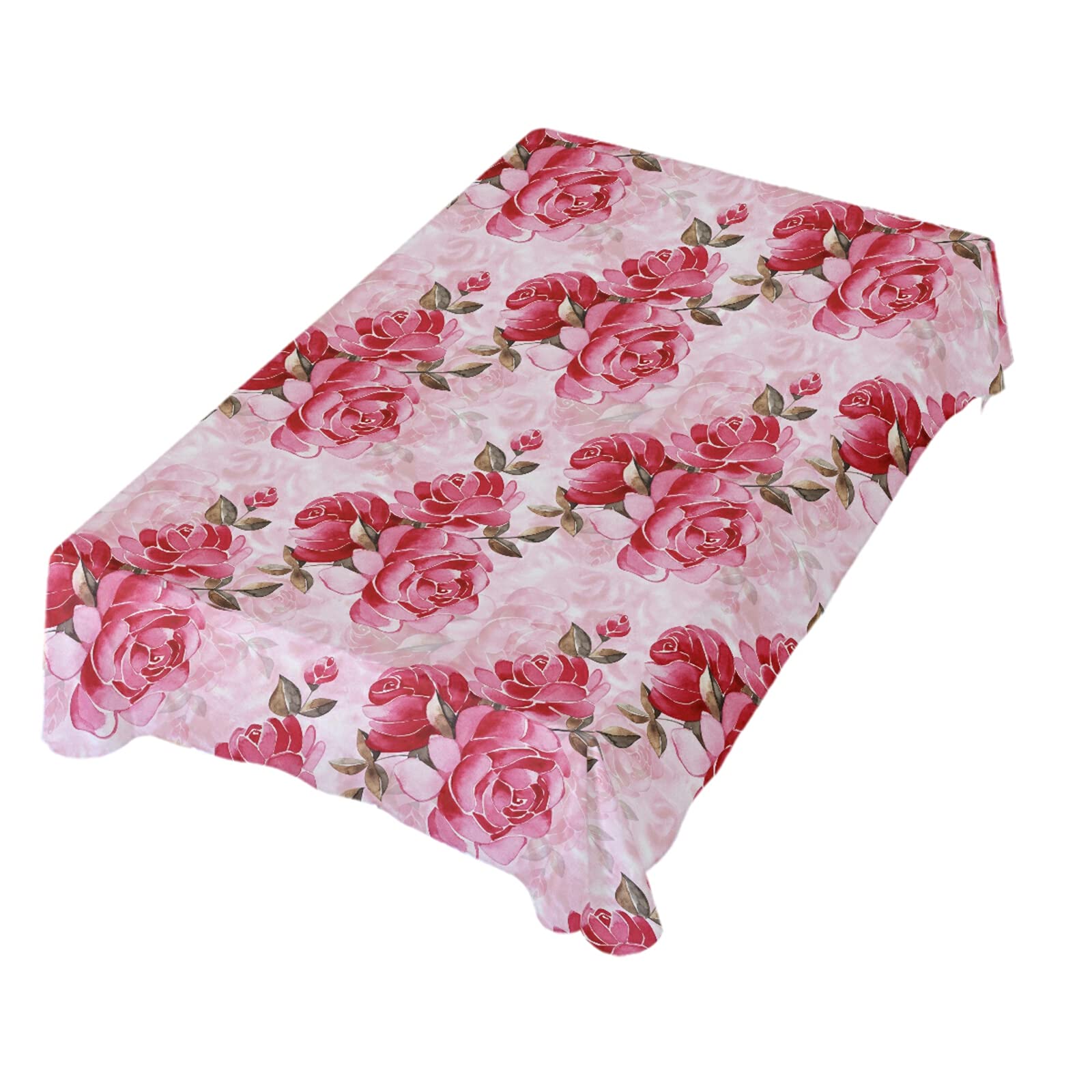 Watercolor Floral Pink Rose Tablecloth - 60x108 Inch Rectangle Polyester Table Cover for Spring Party, Wedding, Dinner Table Decor - Elegant Dining & Event Decoration