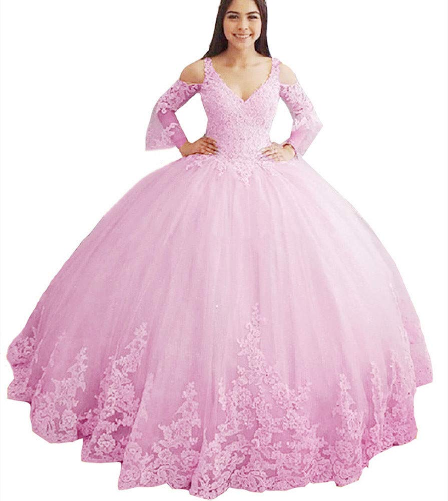 Elegant Women's V Neck Spaghetti Strap Quinceanera Dress with Applique Ball Gown - Perfect for Sweet 16, Prom, Homecoming & Formal Events