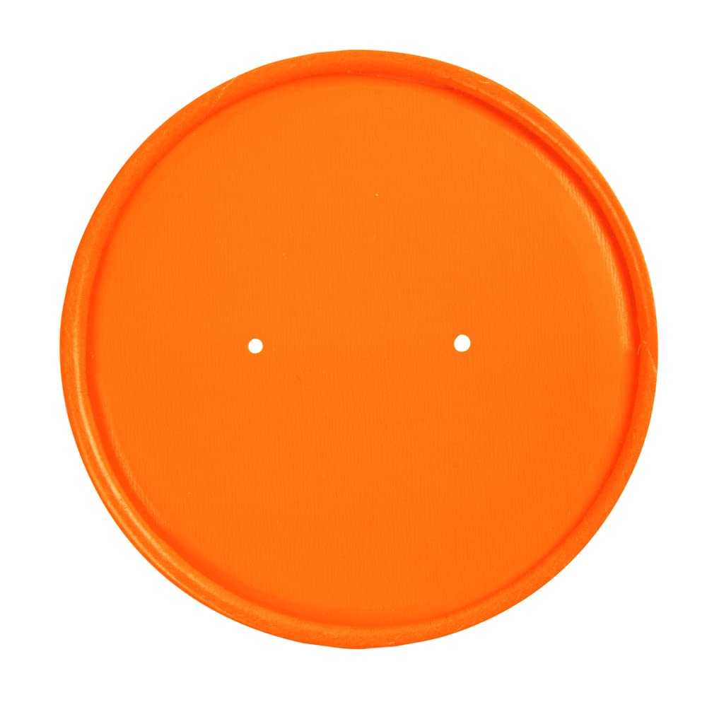 Restaurantware Bio Tek Vented Lids - 25 Pack for 8/12 oz Soup Containers | Microwave Safe Orange Paper Lids for Hot & Cold Foods | Perfect for Takeout, Catering, and Food Delivery Services