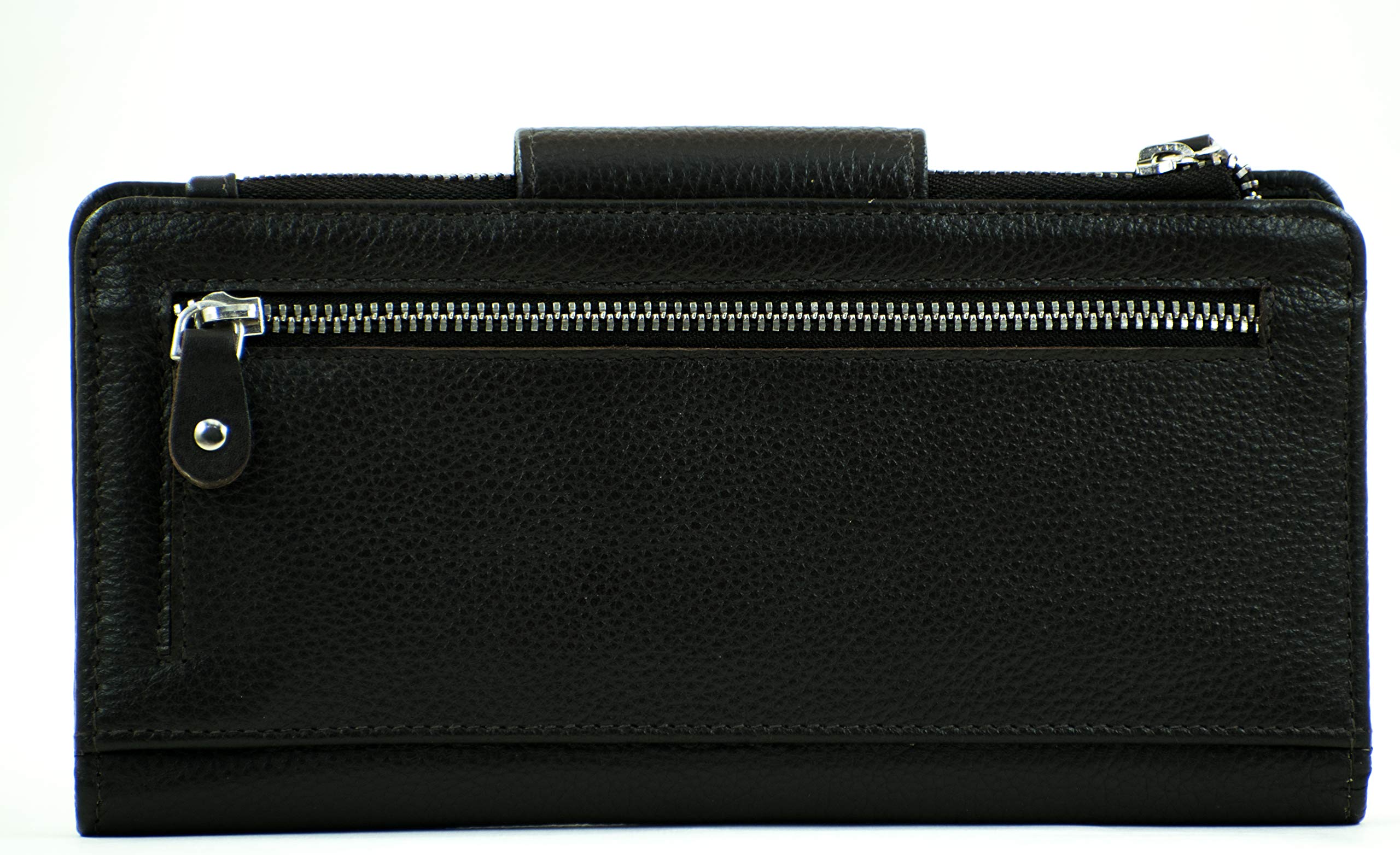 OVERDOSE Women's Brown Leather Wristlet Handbag - Double Zipper Clutch Wallet with Multiple Card Slots & Checkbook Holder | Nappa Leather Purse for Everyday Use, Travel & Special Occasions