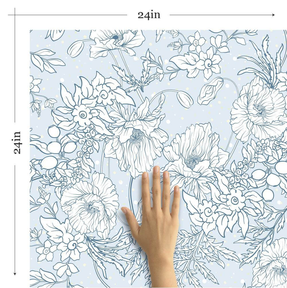 Blue and White Floral Peel and Stick Removable Wallpaper - Self-Adhesive Wall Decal for Bedroom, Living Room, Nursery & Home Decor