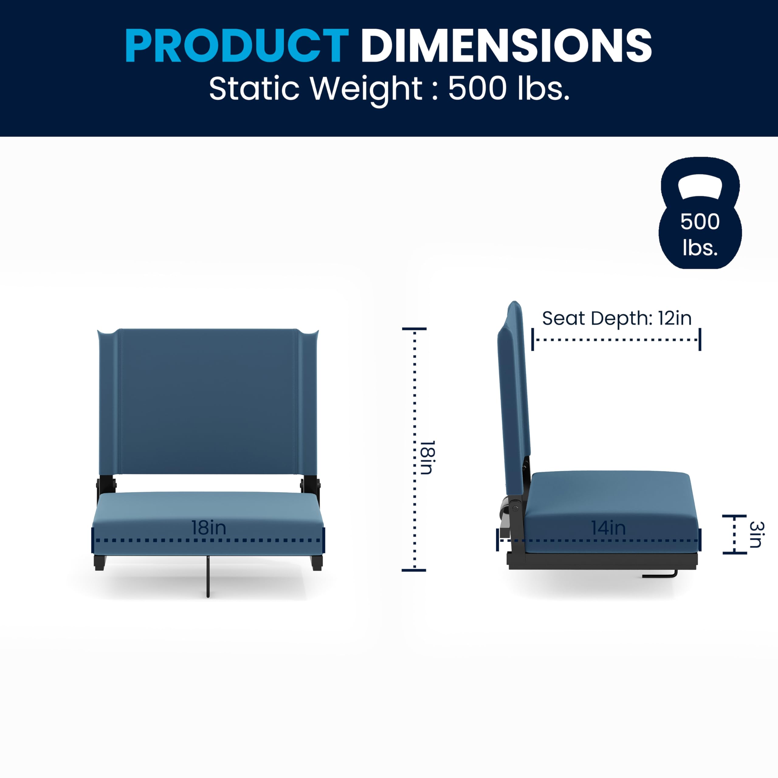 Flash Furniture Grandstand Portable Stadium Seat - Foldable Padded Bleacher Chair with Carry Handle, 500 lb Capacity (Teal) - Perfect for Sports Games, Concerts & Outdoor Events
