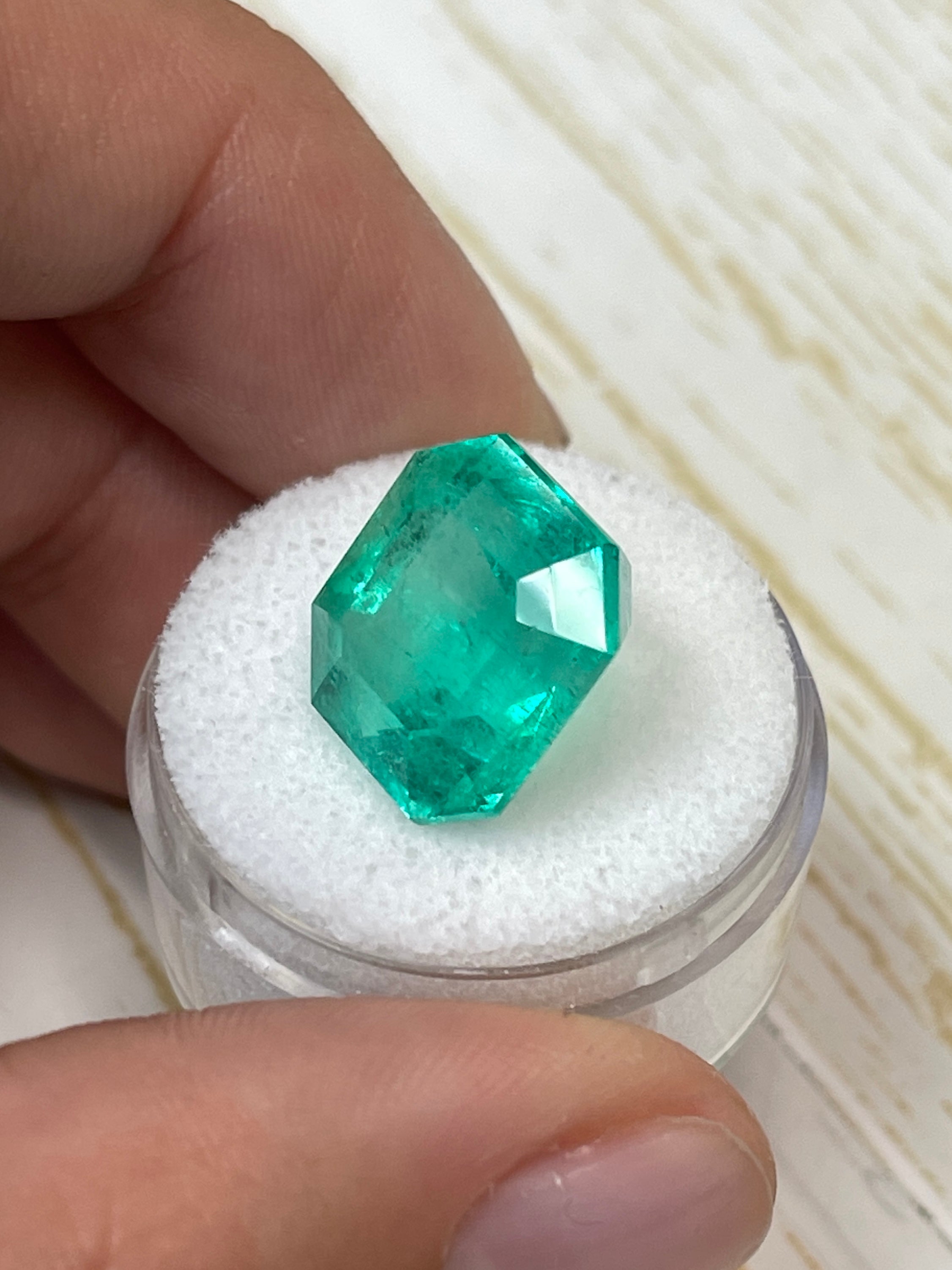 14.5x14mm Dark Green Natural Loose Colombian Emerald - 13.46 Carat Asscher Cut Gemstone for Jewelry Making & Engagement Rings