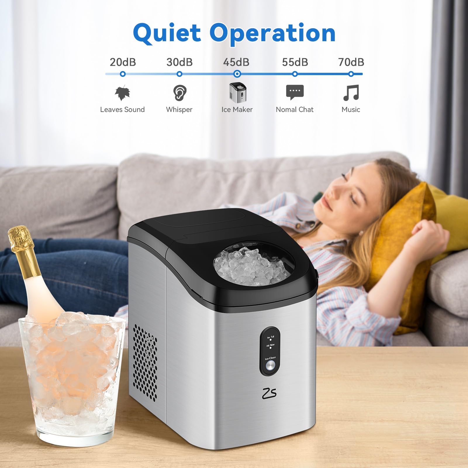 Portable Nugget Ice Maker Countertop - 33Lbs/24Hrs Soft Chewable Ice, Self-Cleaning, One-Touch Operation with Ice Scoop & Basket - Perfect for Home, Kitchen, Office, Bar & Outdoor Parties