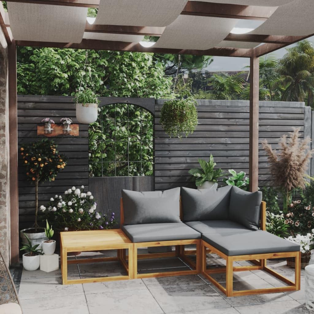 Premium Acacia Wood Patio Lounge Set with Cushions - Luxury Outdoor Furniture for Garden, Poolside & Backyard - Modular Design Includes Coffee Table - Dark Gray Weather-Resistant Cushions - Perfect for Relaxing & Entertaining