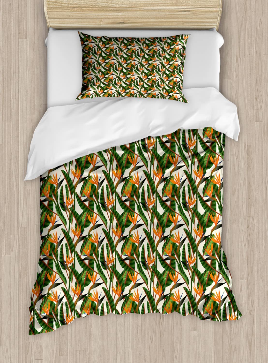 Ambesonne Botanical Duvet Cover Set - Queen Size 2-Pack with 4 Pillowcases, Exotic Summer Jungle Design Featuring South Perennial Plants, Modern Illustration Bedding for Tropical & Boho Bedroom Decor