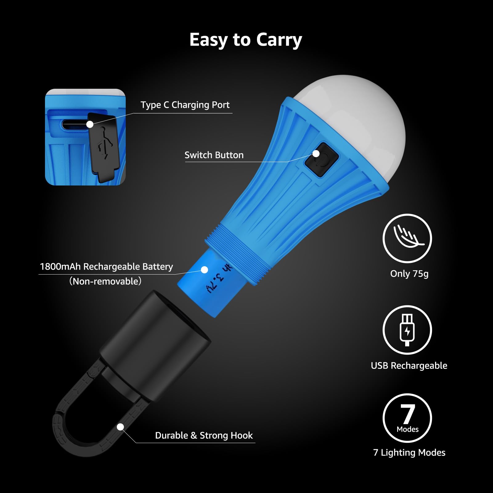 Lepro LED Rechargeable Camping Lantern - 7 Light Modes for Camping & Emergency