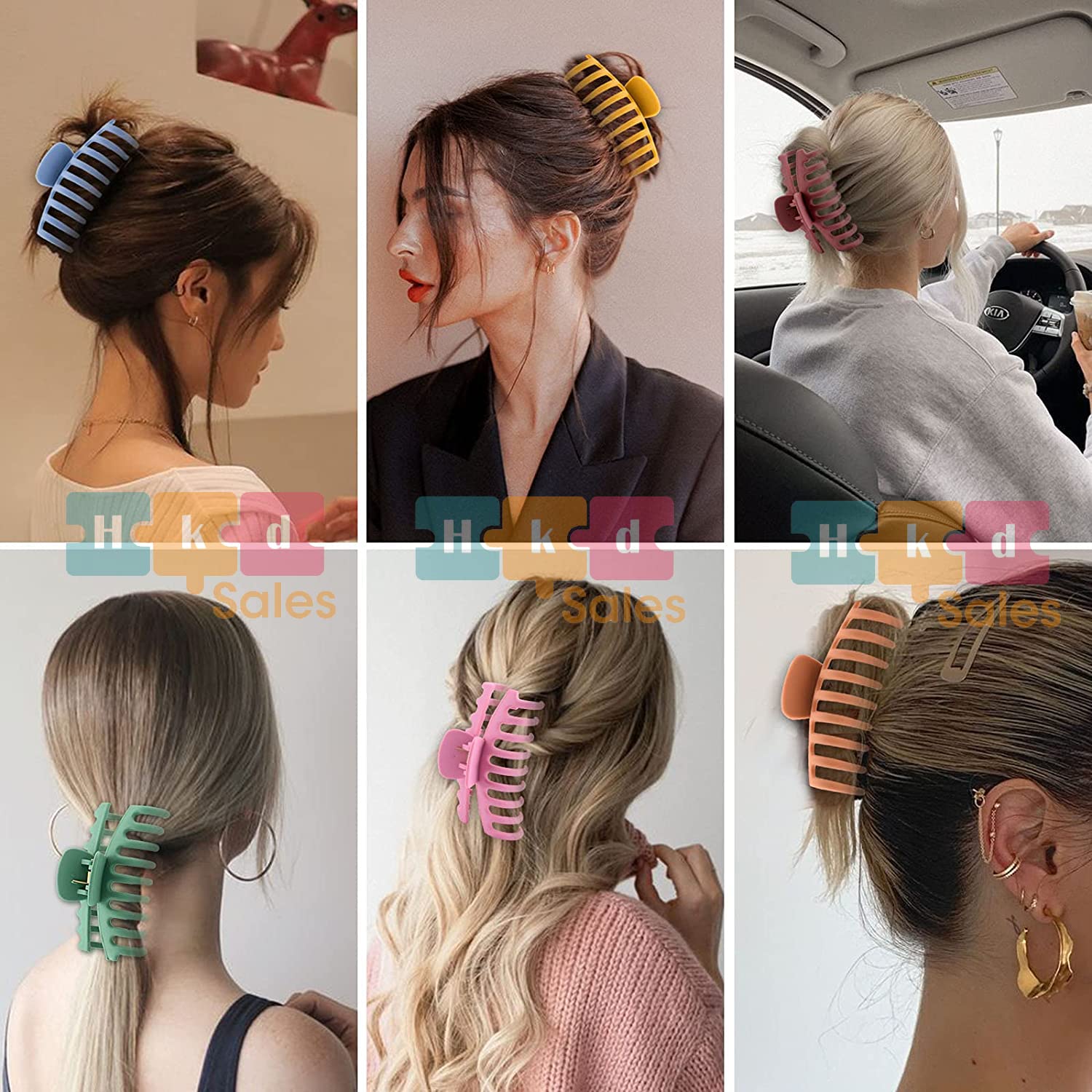 Stylish Acrylic Large Hair Clips for Women - 4 Inch Wide Coverage Claw Clips for Thick & Thin Hair - Pack of 6 - Perfect for Daily Use, Work, Travel and Home Styling