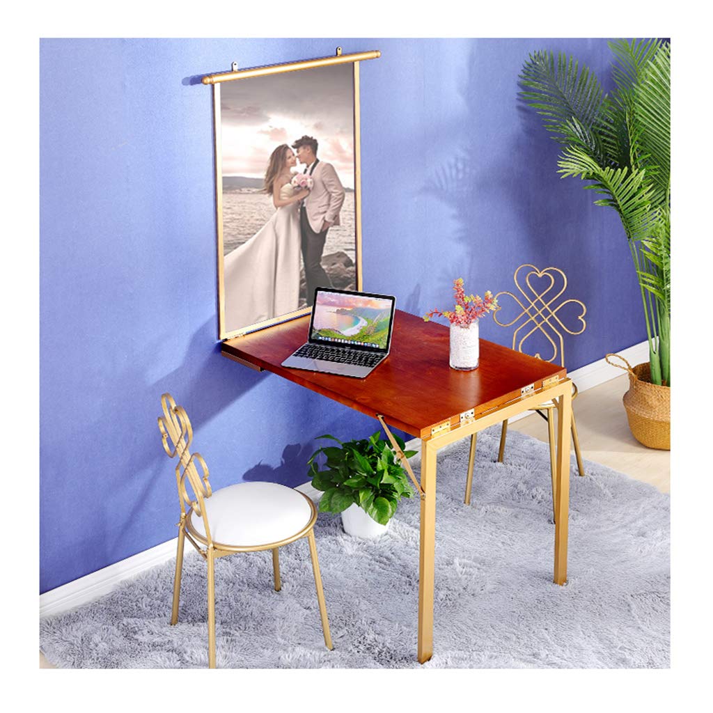 Gold Wall-Mounted Folding Table with Mirror - Convertible Photo Frame & Mural Desk - Space-Saving Invisible Dining Table, Laptop Desk & Family Workstation - Perfect for Small Apartments, Dorms & Home Offices