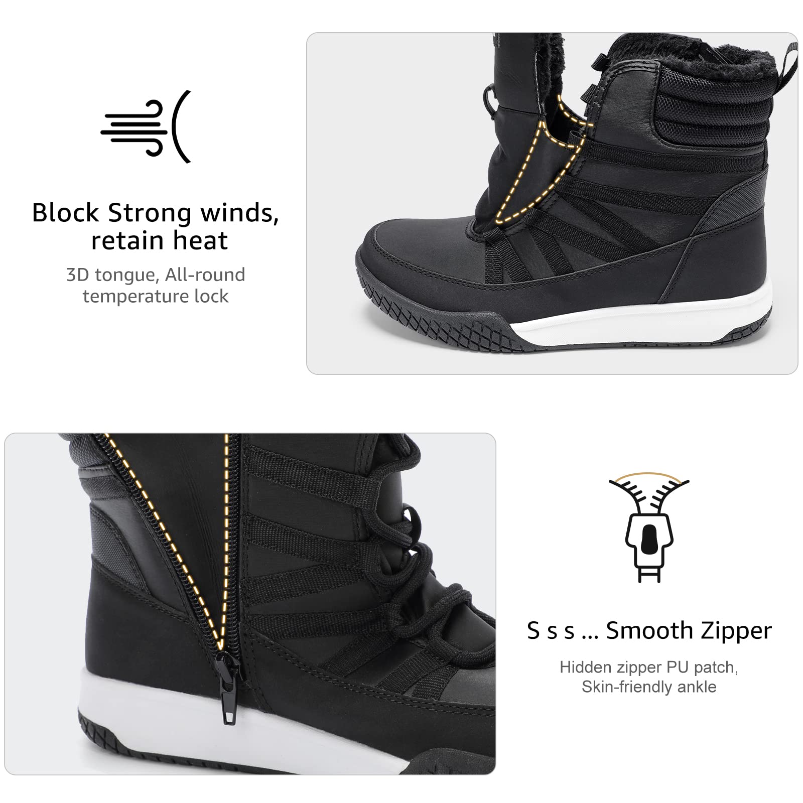 STQ Women's Winter Walking Boots - Waterproof Ankle Boots with Zipper & Lace-Up Design, Lightweight Warm Snow Boots for Hiking, Travel & Outdoor Activities