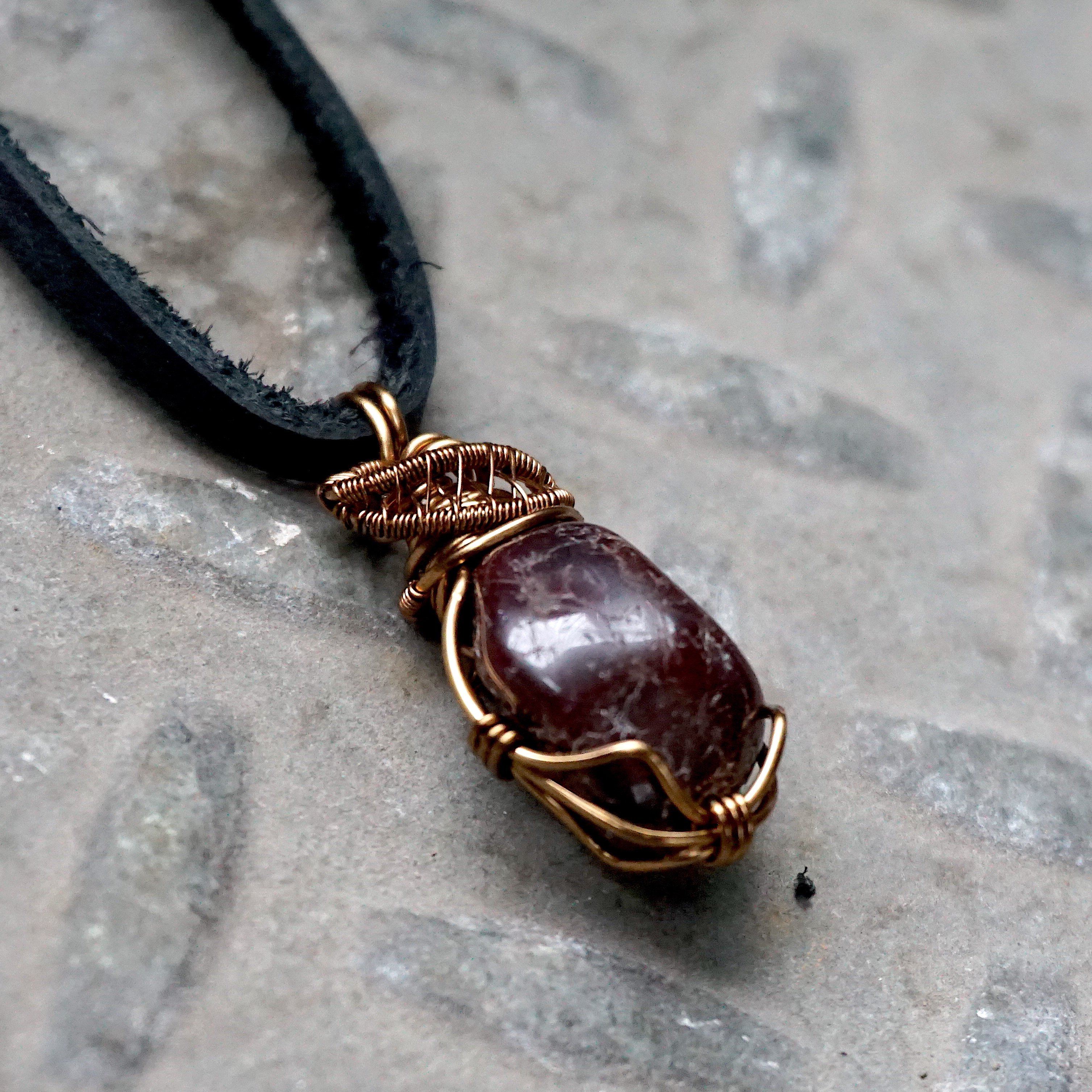 Antique Bronze Men's Garnet Pendant with Black Leather Cord - Perfect for Gifts, Weddings & Everyday Jewelry