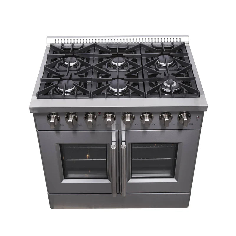 Forno 36 Inch Galiano Dual Fuel Range - 6 Gas Burners, 83,000 BTU, French Door Electric Oven, Stainless Steel (Model FFSGS6356) - Perfect for Home Kitchens & Professional Cooking