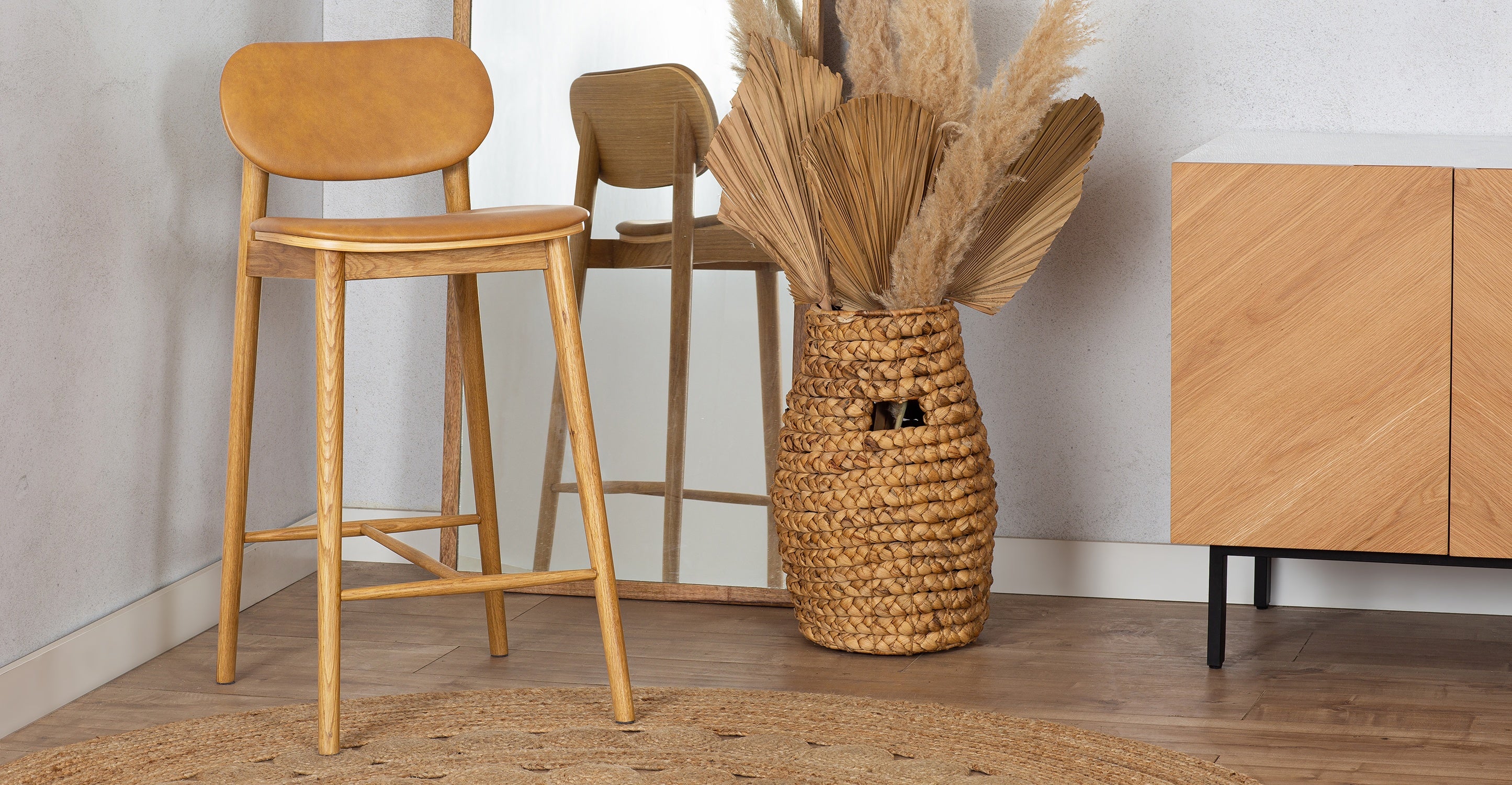 Bonato Leather Counter Stool - Modern Bar Stool with Cushioned Seat, Adjustable Height for Kitchen Island, Breakfast Bar & Home Decor
