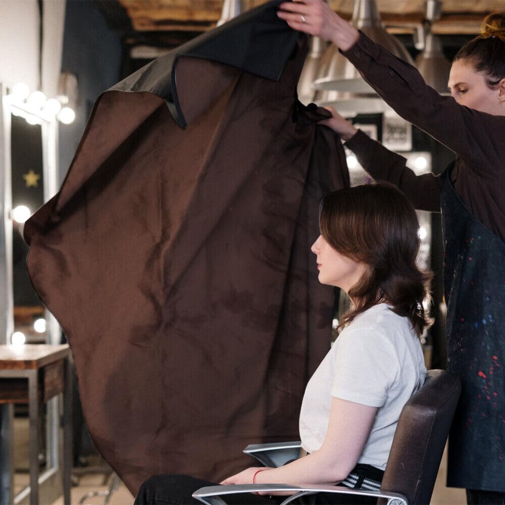 OSEN Waterproof Nylon Barber Hair Cutting Apron - Salon & Parlour Professional Hairdressing Smock (1 Piece, Brown) - Ideal for Hair Stylists, Barbershops & Home Haircuts