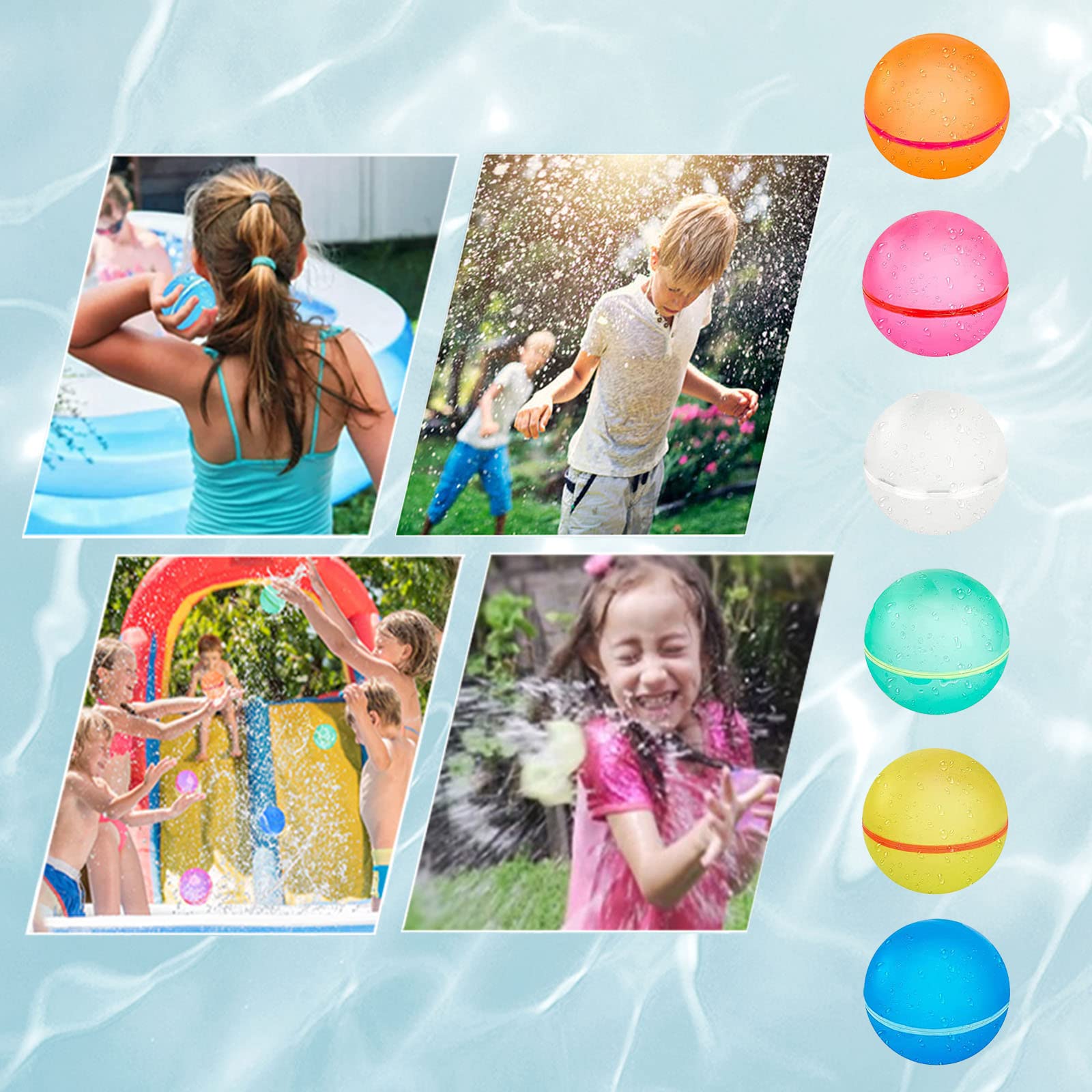 Refillable Reusable Water Balloons - Quick Fill Self-Sealing Soft Silicone Splash Balls for Kids Ages 3+ | Perfect for Outdoor Water Fights, Summer Pool Parties, Beach Games, and Backyard Fun