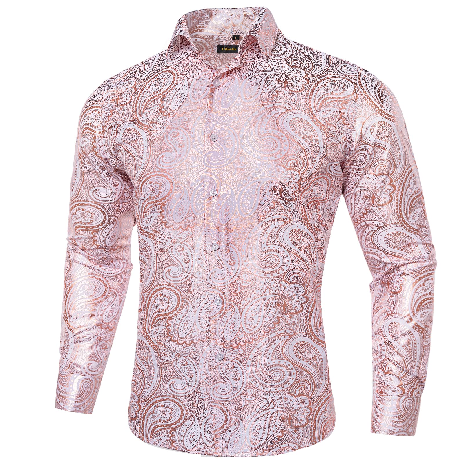 Luxury Men's Paisley Dress Shirt - Premium Printed Long Sleeve Button Down Shirt for Wedding, Prom & Formal Events | Breathable Regular Fit Shiny Business Shirt for Office, Party & Special Occasions