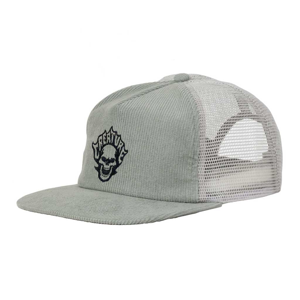 Creature Bonehead Flame Mesh Trucker Hat - Grey | Stylish & Comfortable Baseball Cap for Men & Women - Perfect for Outdoor Sports, Concerts & Casual Wear