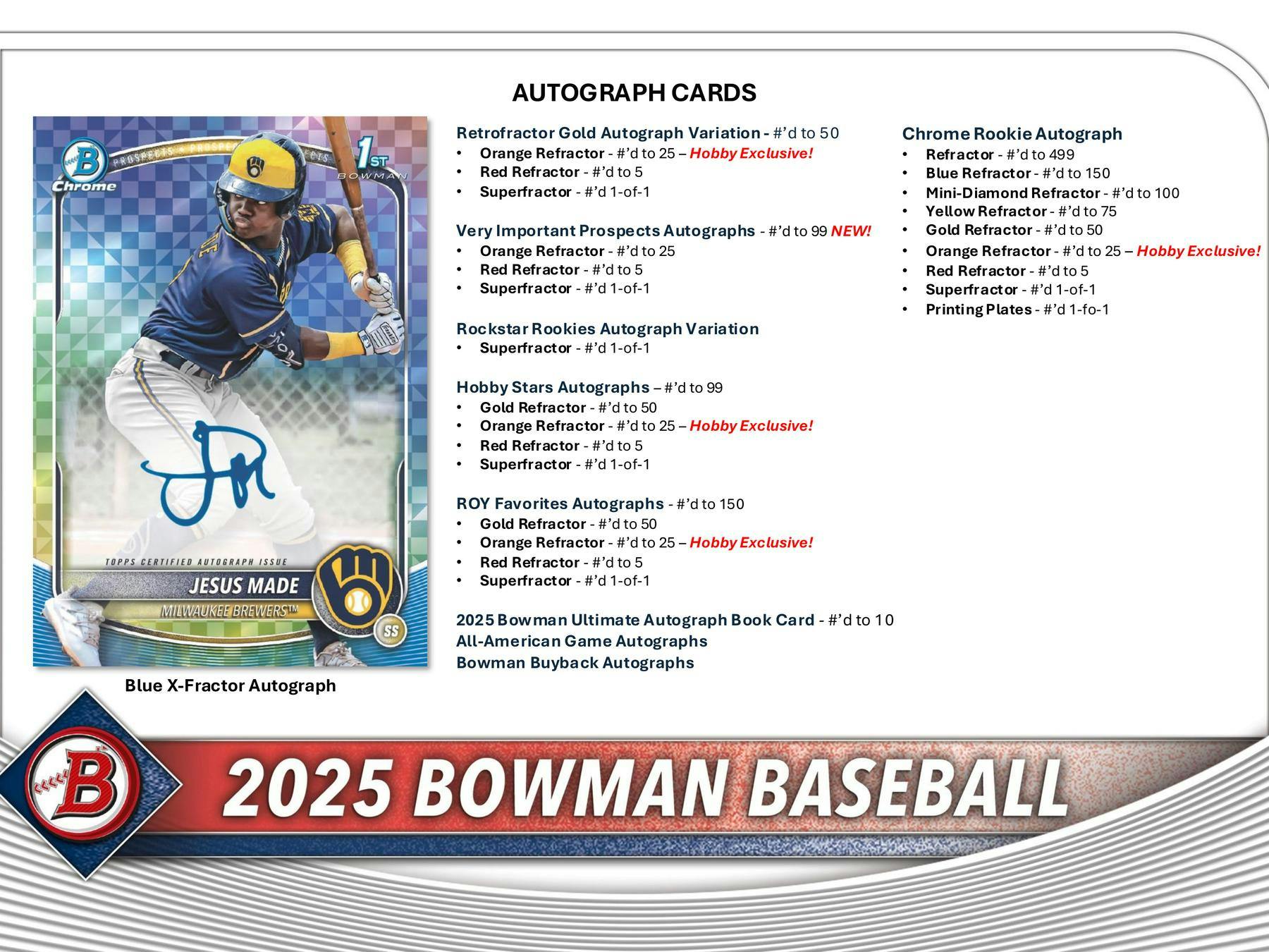 2025 Bowman Baseball Hobby Box - 24 Packs with Autograph & Rookie Cards - Perfect for Collectors, Investors & Fantasy Baseball Fans (Ideal for Trading, Gifting & Display)
