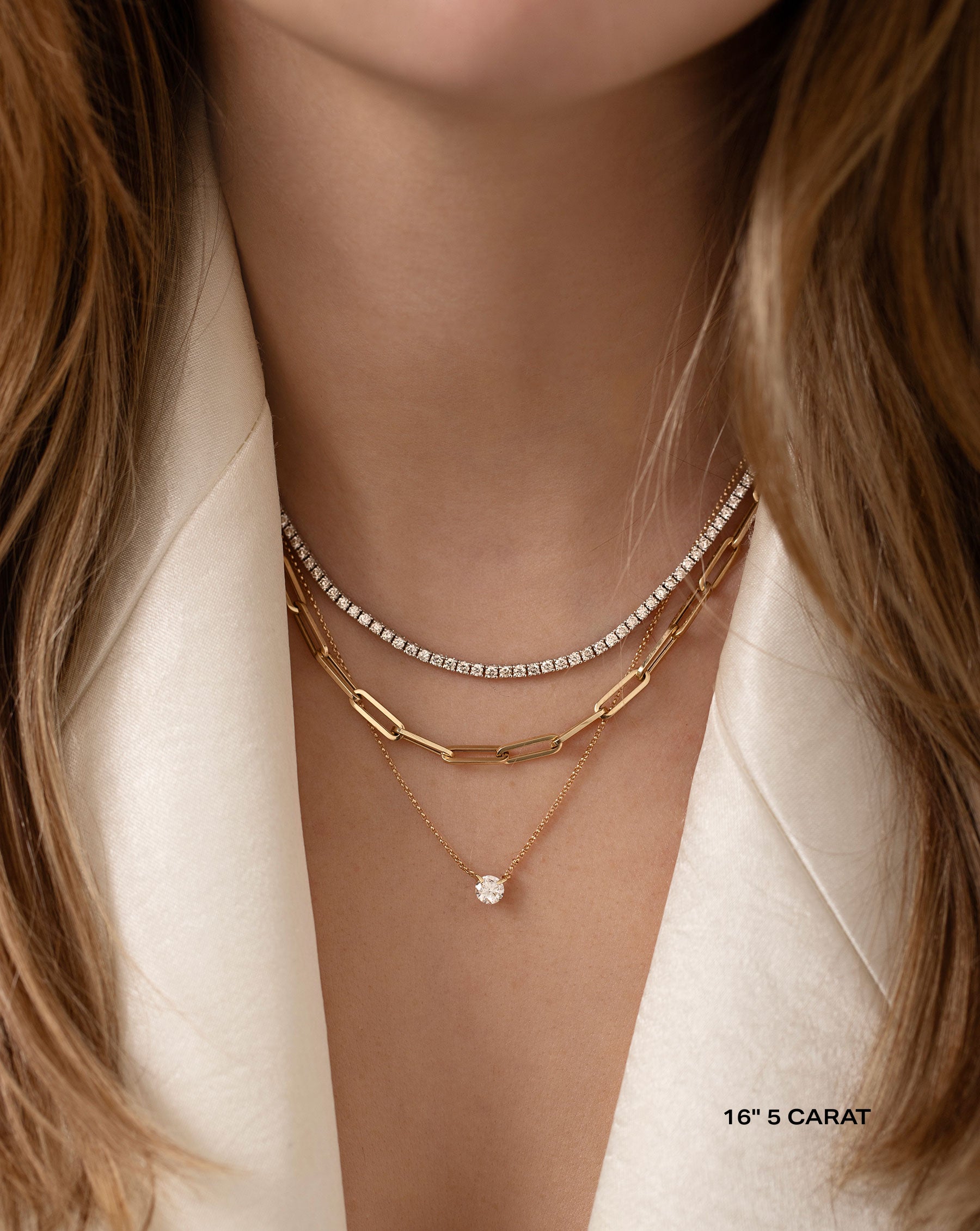 Elegant Classic Diamond Tennis Necklace for Women - 14K White Gold Dainty Chain Necklace - Perfect for Weddings, Parties & Special Occasions