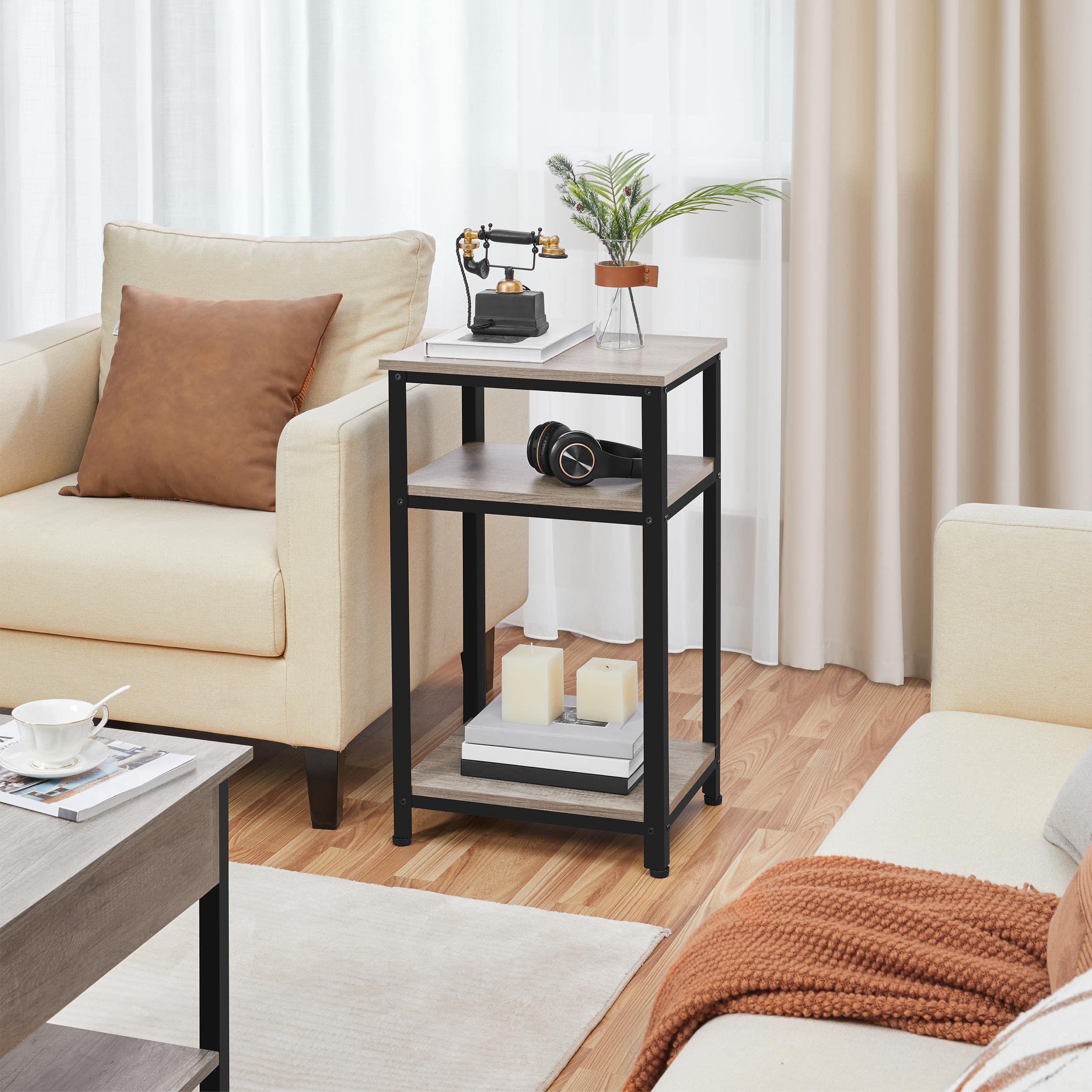 Yaheetech 30 Inch Tall 3-Tier End Table with Sturdy Wooden Shelves & Metal Frame - Small Side Table for Living Room, Office, Bedroom, Dorm - Space Saving Furniture in Gray (Perfect for Small Spaces & Home Decor)