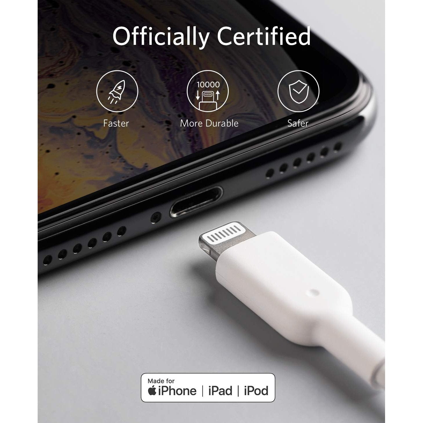 Anker PowerLine II 30cm (1ft) Short Lightning Cable - MFi Certified iPhone Charger Cord, Fast Charging & Durable for iPhone 14/13/12/11/X/8/7 - Perfect for Home, Office, Car & Travel Use (White)