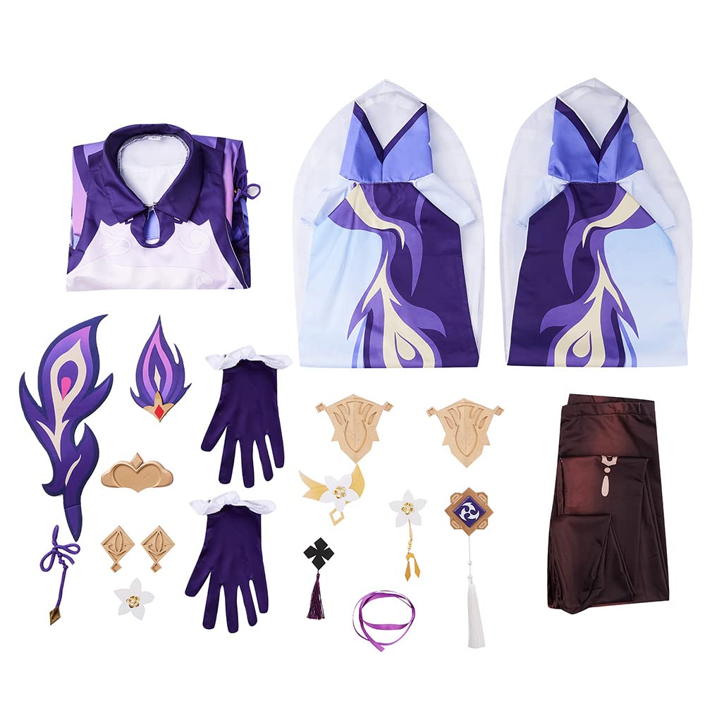 Keqing Cosplay Costume Full Set - Purple Deluxe Dress Uniform with Wigs & Shoes for Women & Girls | Genshin Impact Anime Convention & Halloween Party Outfit