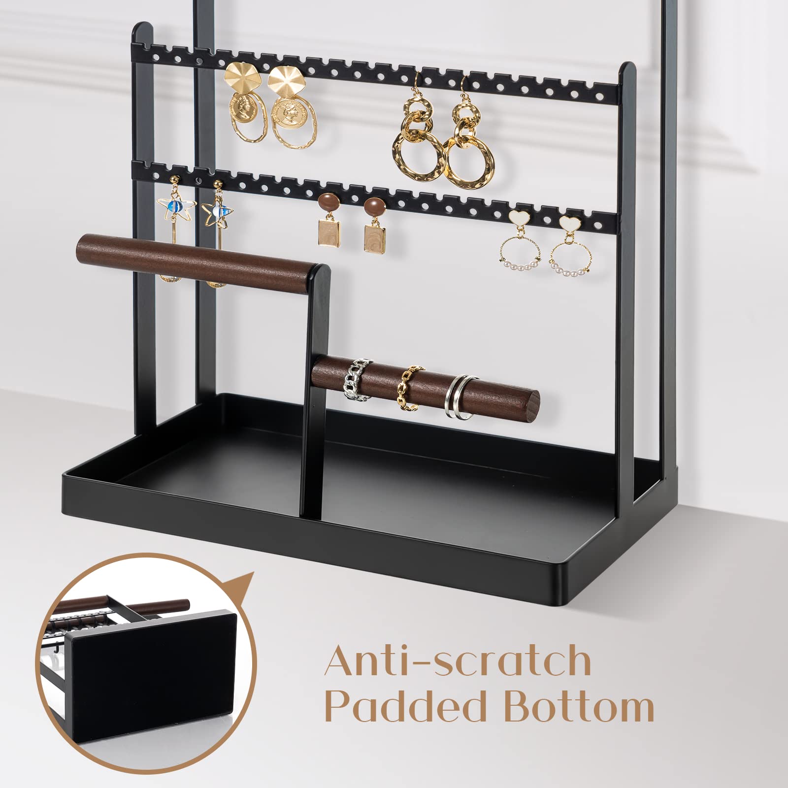 ProCase 6-Tier Jewelry Organizer Stand with 15 Hooks - Black Jewelry Display Tree for Necklaces, Earrings, Bracelets & Rings | Perfect for Bedroom Vanity, Closet Storage & Boutique Showcase