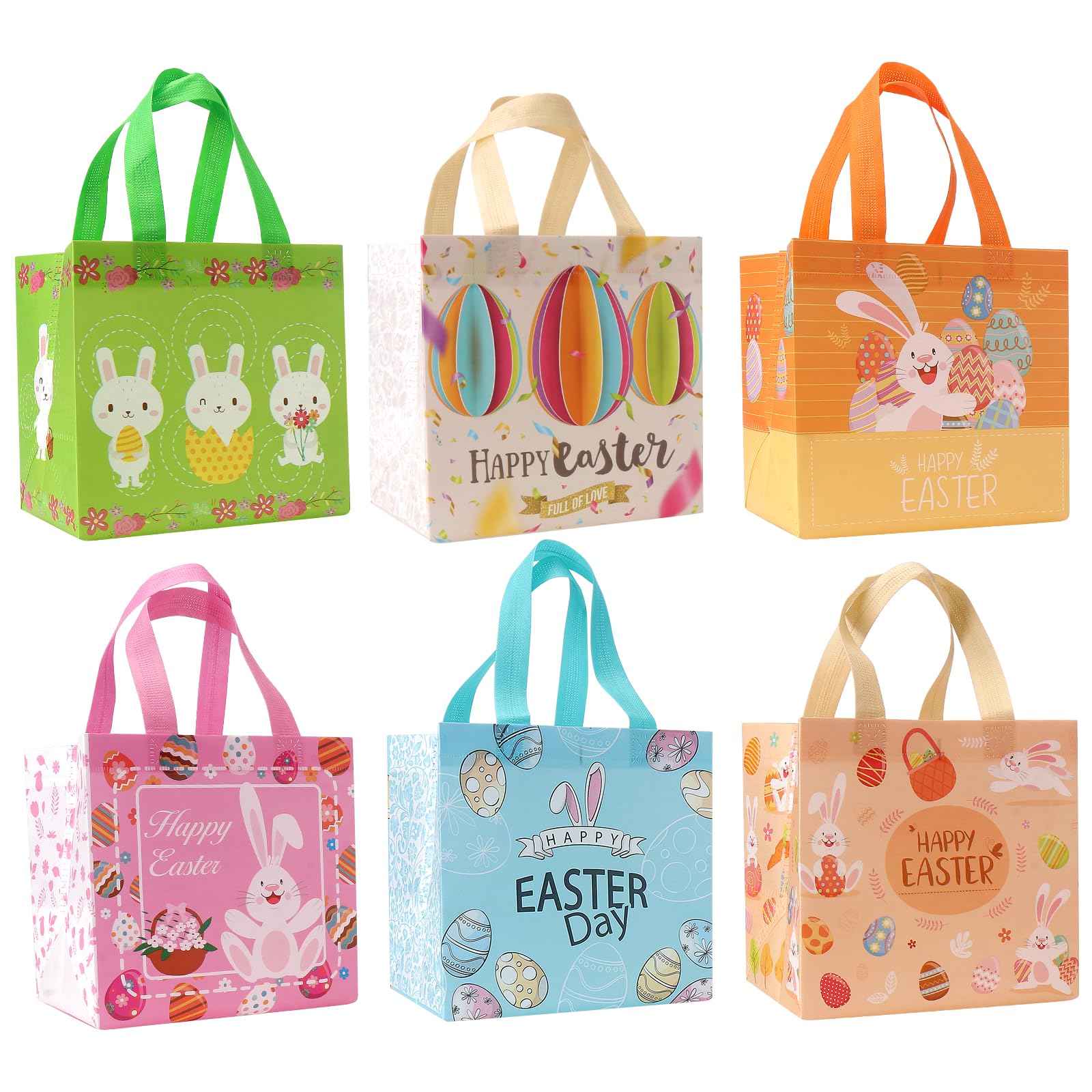 6PCS Easter Egg Hunt Bags with Handles - Bunny Carrot Chick Themed Easter Treat Bags, Reusable Non-Woven Gift Bags for Easter Party Supplies, Egg Hunt Games & Gift Wrapping - Perfect for Easter Celebrations, Classroom Activities & Spring Festivals