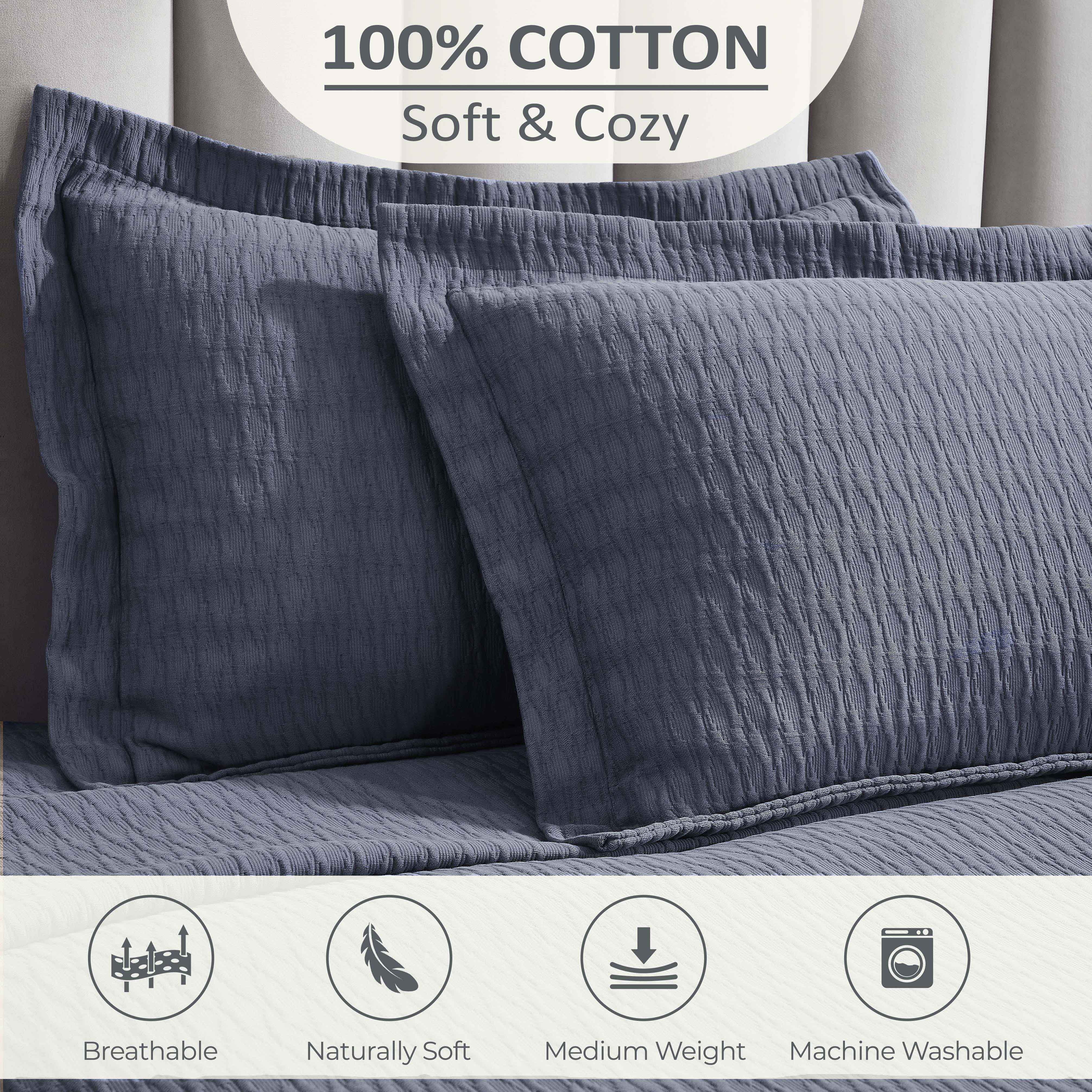 Calvert Cotton Medium Weight Geometric Matelasse Bedspread Set - Queen Size Luxury Bedding for Modern Bedrooms | Perfect for Master Bedroom, Guest Room & Dorm Decor