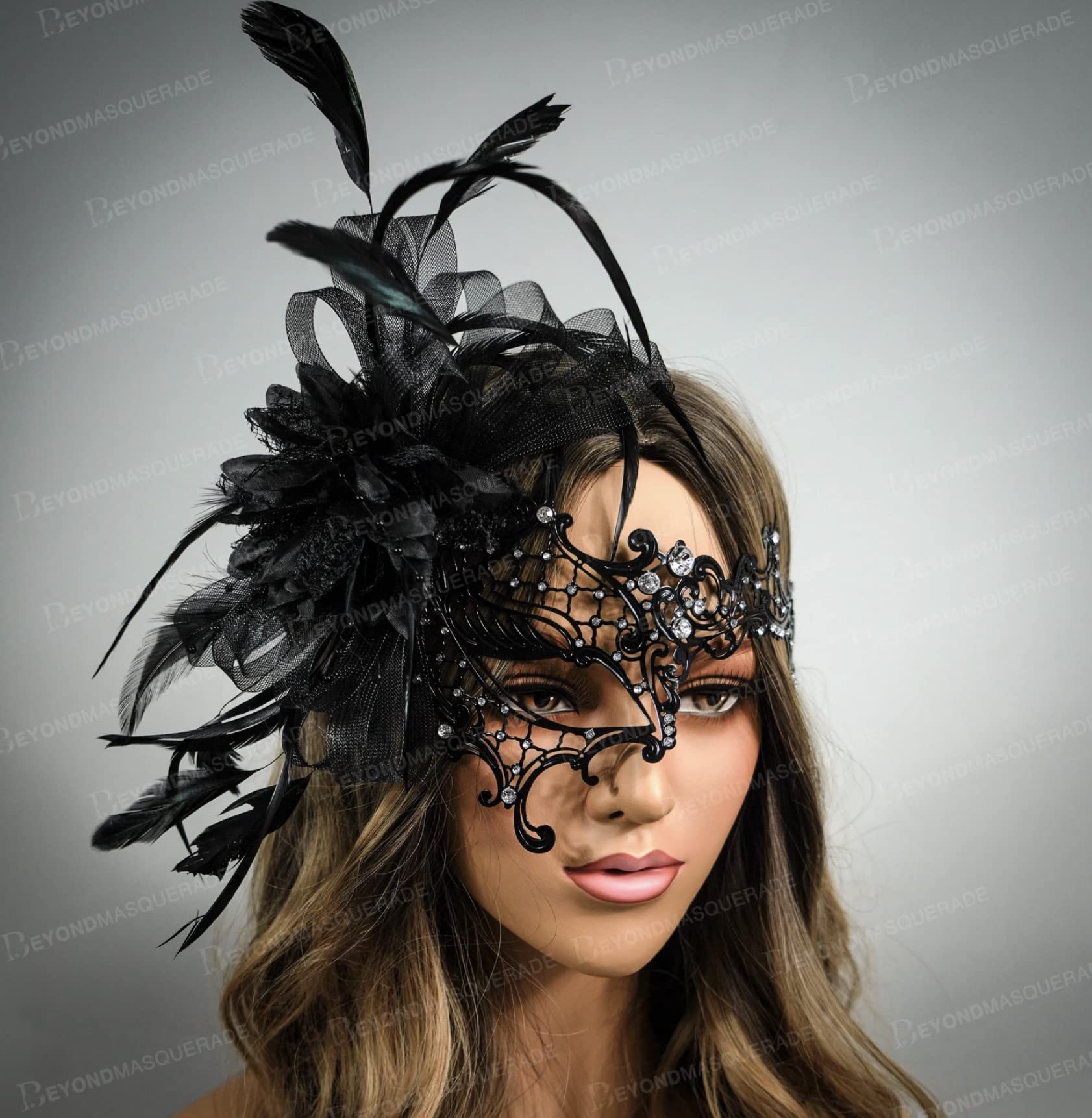 Black Metal Masquerade Mask for Women - Halloween & Party Costume Accessory for Venetian Balls