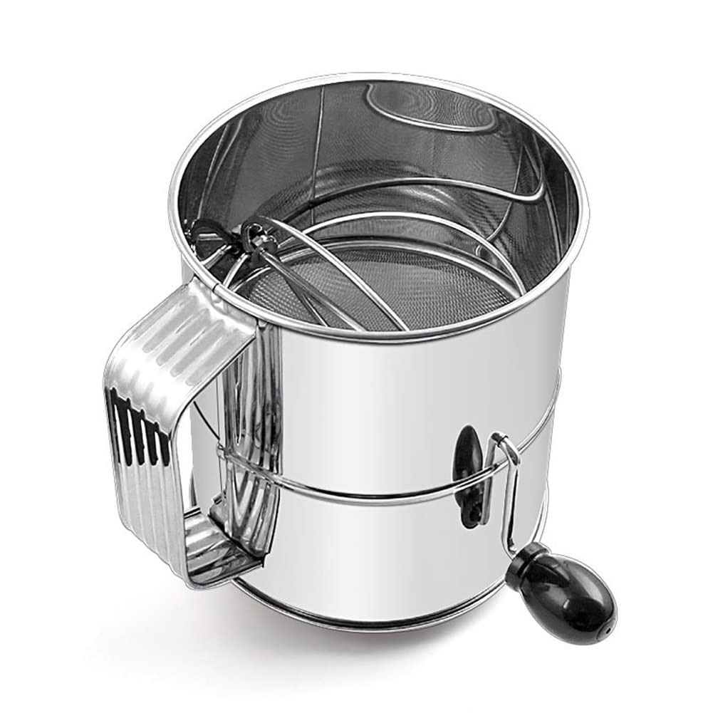 Premium Stainless Steel Hand Crank Flour Sifter - 3 Cup Capacity Baking Sifter for Powder, Sugar & Dry Ingredients - Perfect for Home Bakers, Pastry Chefs & Kitchen Enthusiasts